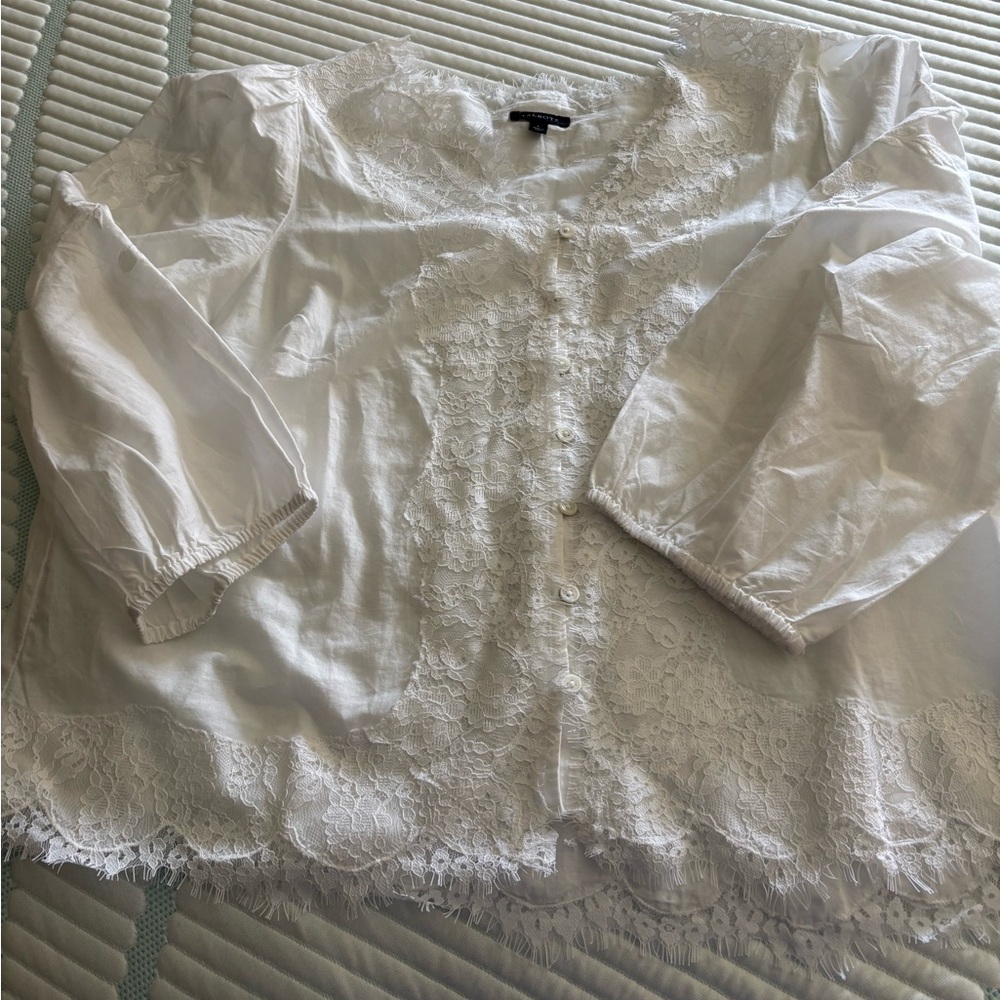 Talbots White Lace Button-Front Blouse